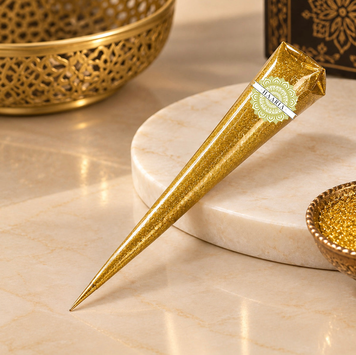 Golden glitter henna cone